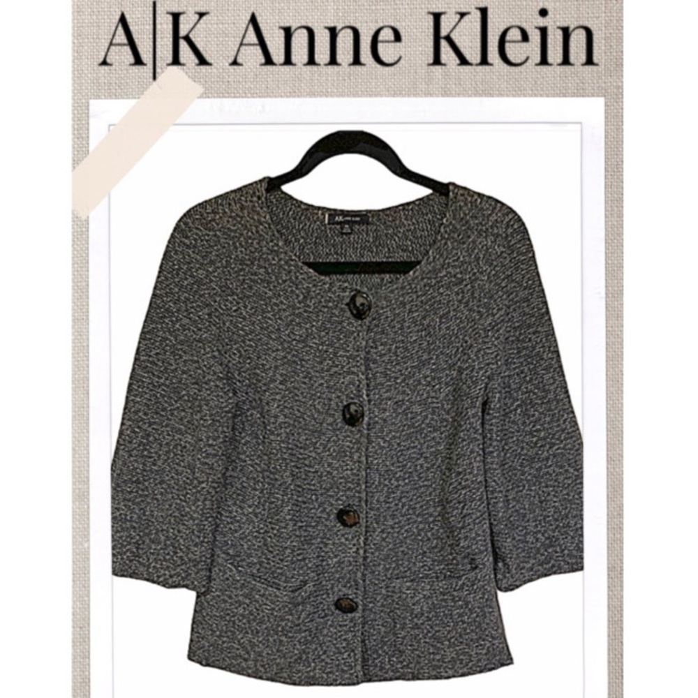 Anne Klein Cardigan Collarless Gray Chunky Loose Knit Cardigan/Sweater Size S